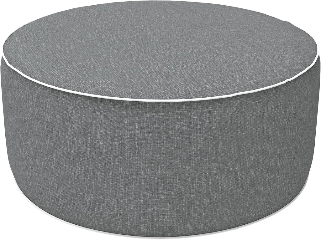 Grey Textured Round Portable Inflatable Ottoman