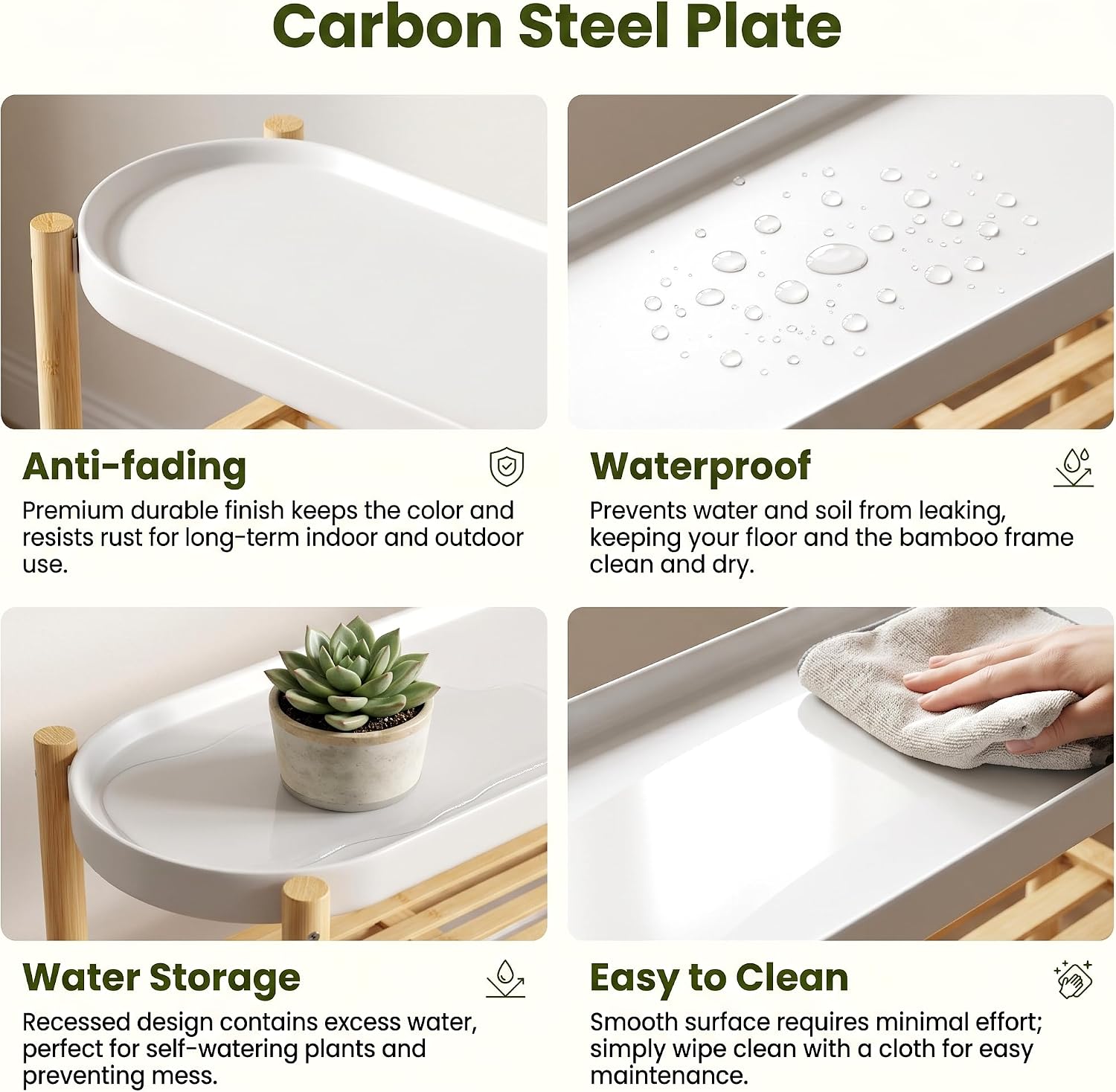 Two Tier Bamboo Steel Top Indoor Plant Shelf