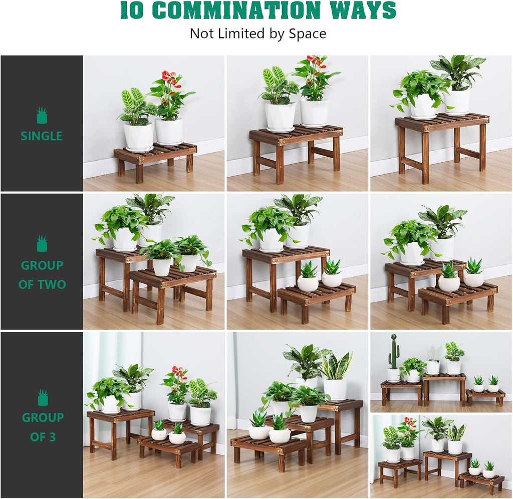 Three Tier Wooden Corner Plant Display Shelf