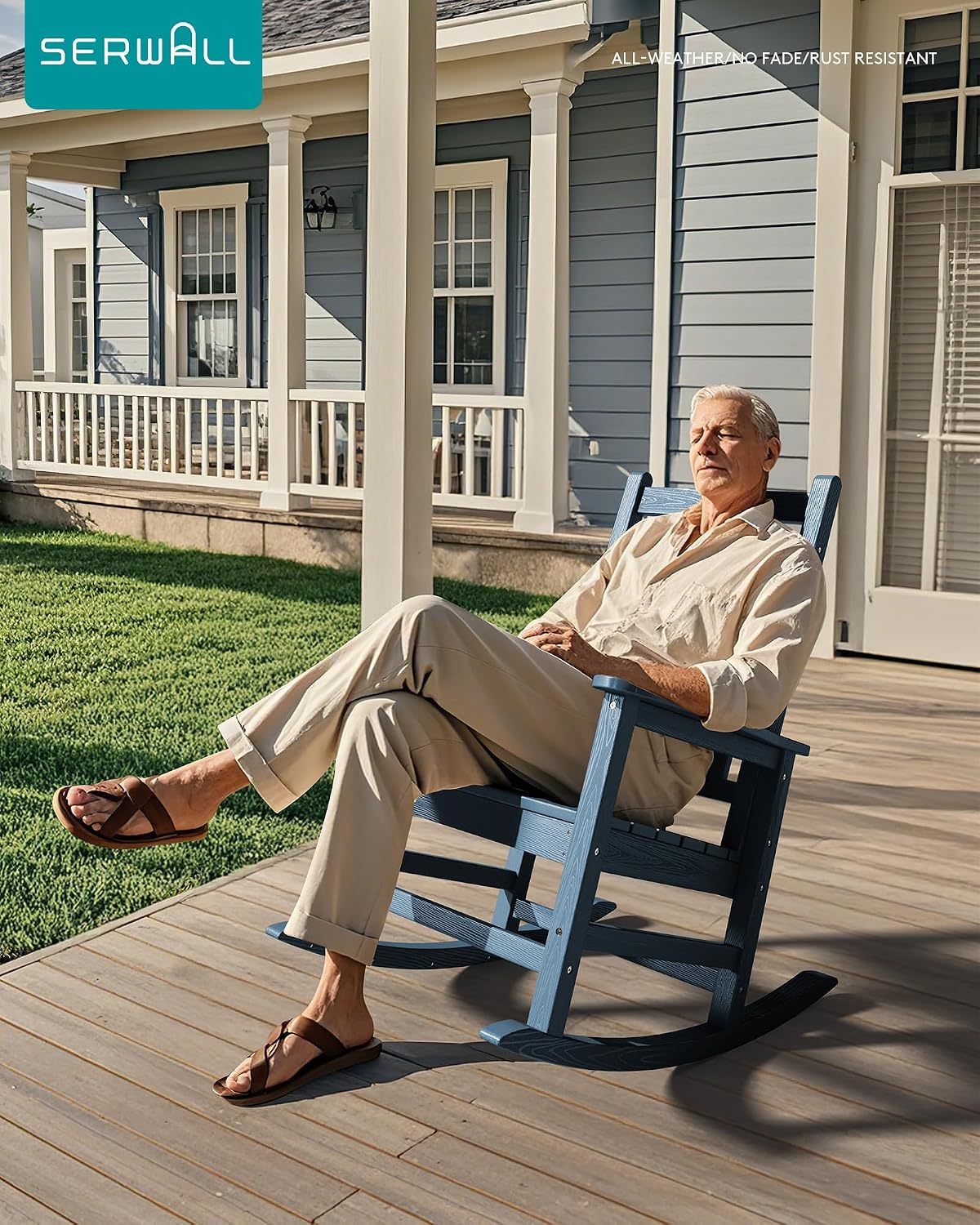 Blue HDPE Oversized Patio Rocking Chairs