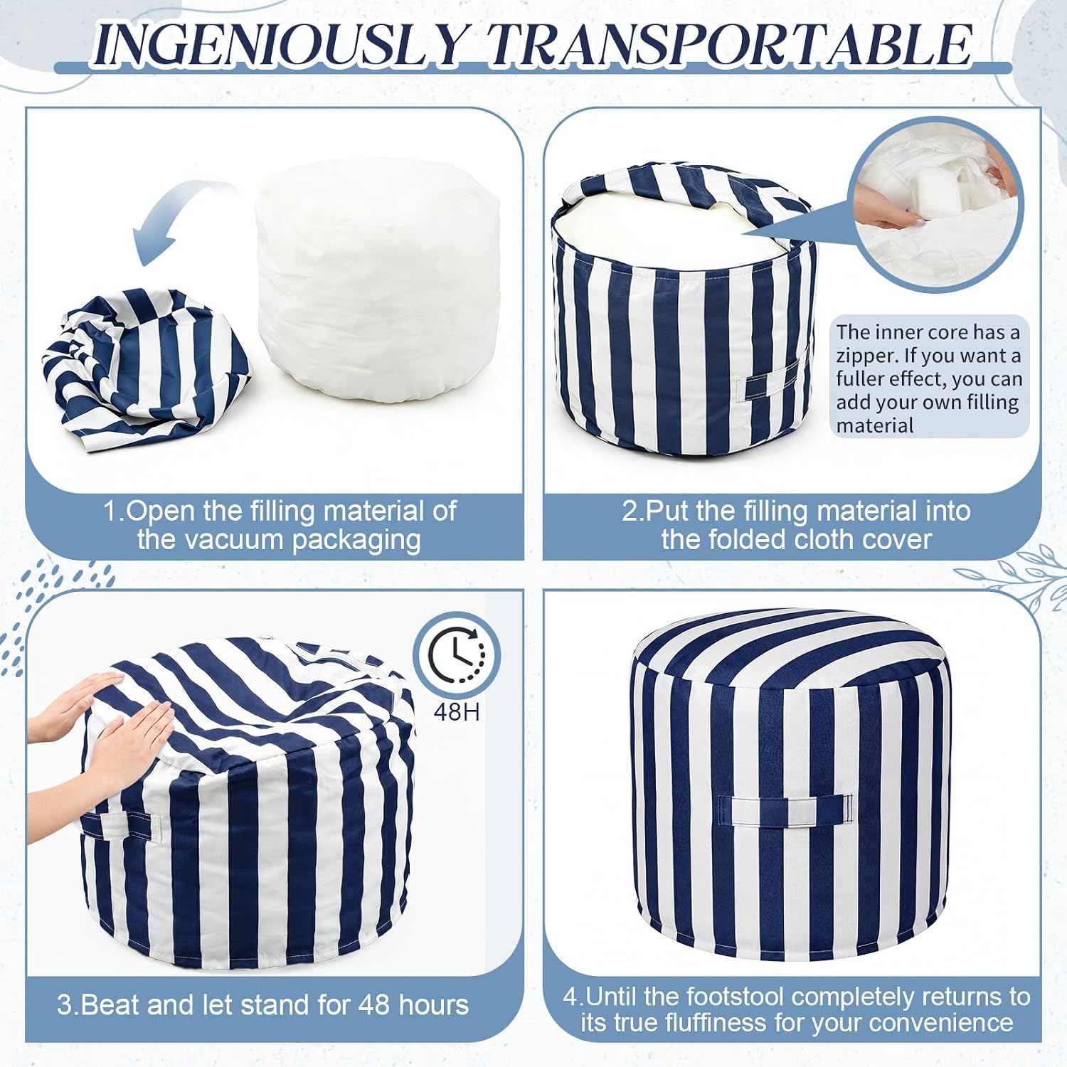 Striped Waterproof Round Outdoor Foot Ottoman