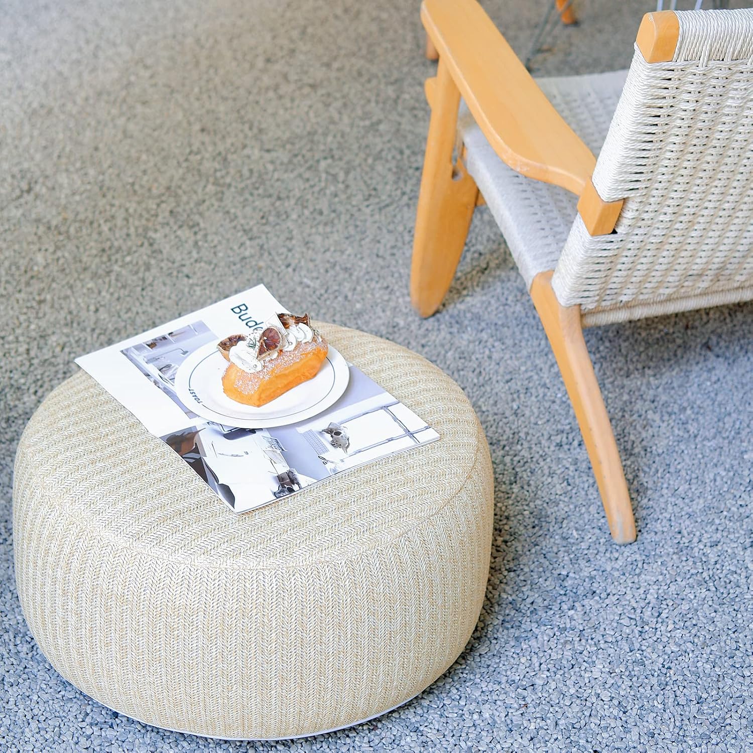 Natural Woven Round Inflatable Portable Ottoman