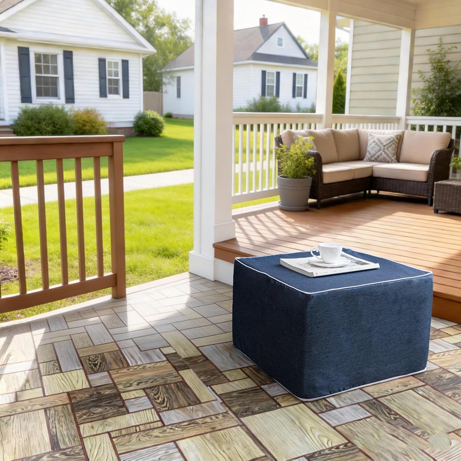 Navy Square Lightweight Patio Outdoor Ottoman
