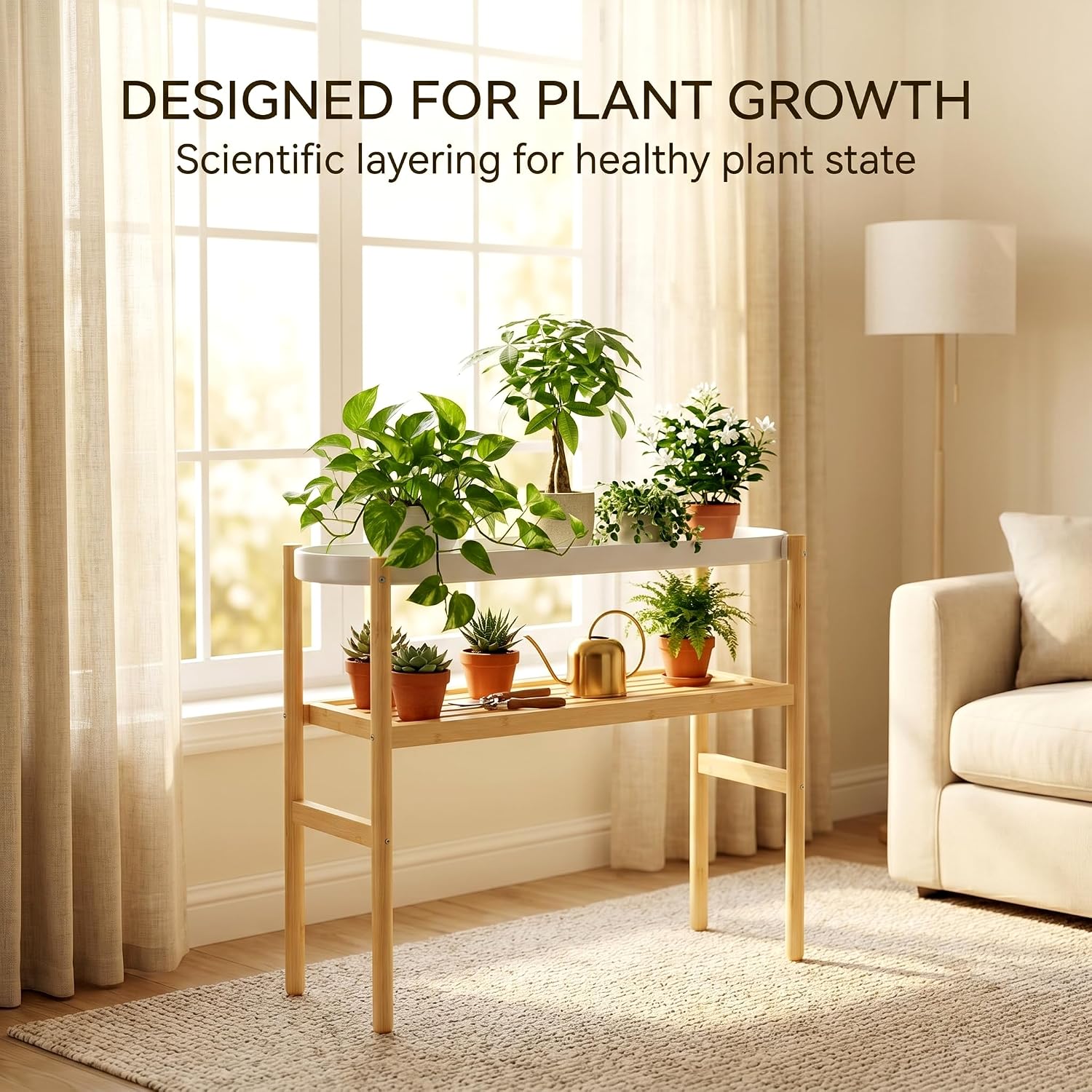 Two Tier Natural Bamboo Indoor Plant Stand