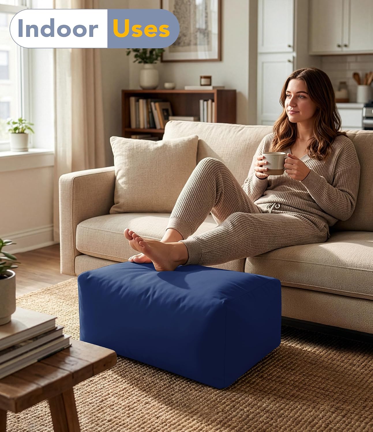 Navy Foam Rectangular Waterproof Outdoor Ottoman