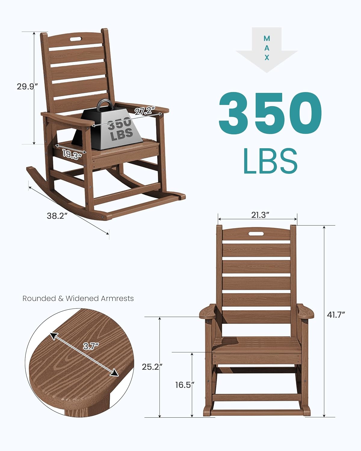 Brown HDPE Oversized Porch Rocking Chairs