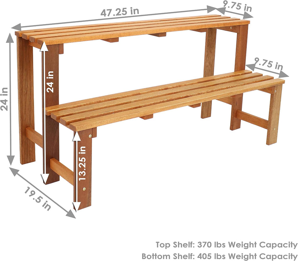 Light Brown Meranti Wood Two Tier Plant Bench