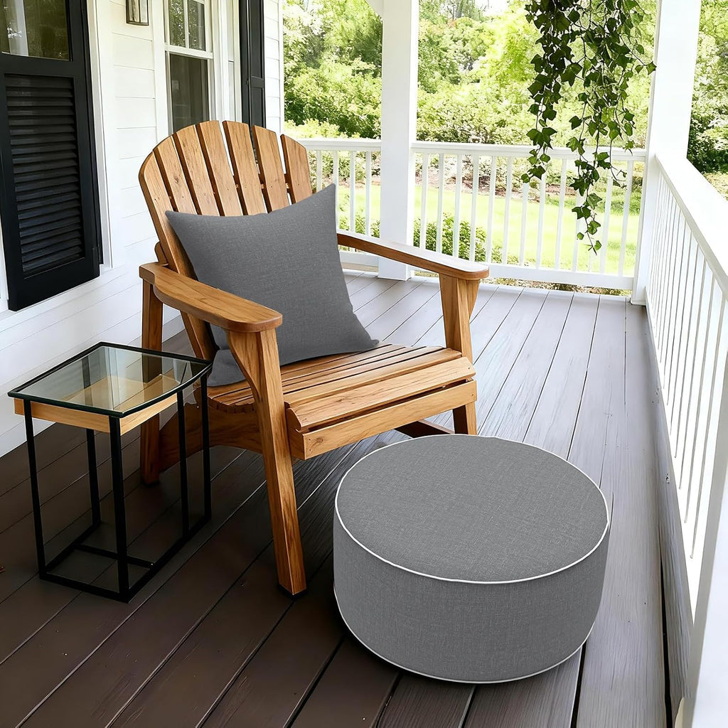 Grey Textured Round Portable Inflatable Ottoman
