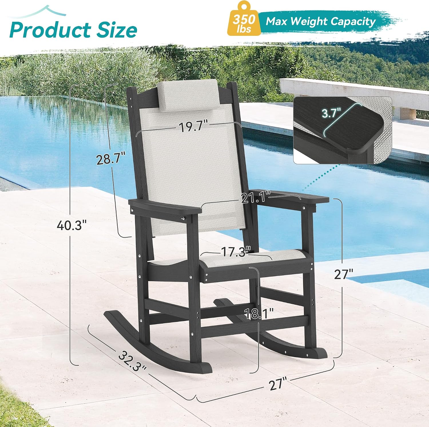 Black HDPE Outdoor Textilene Rocking Chairs