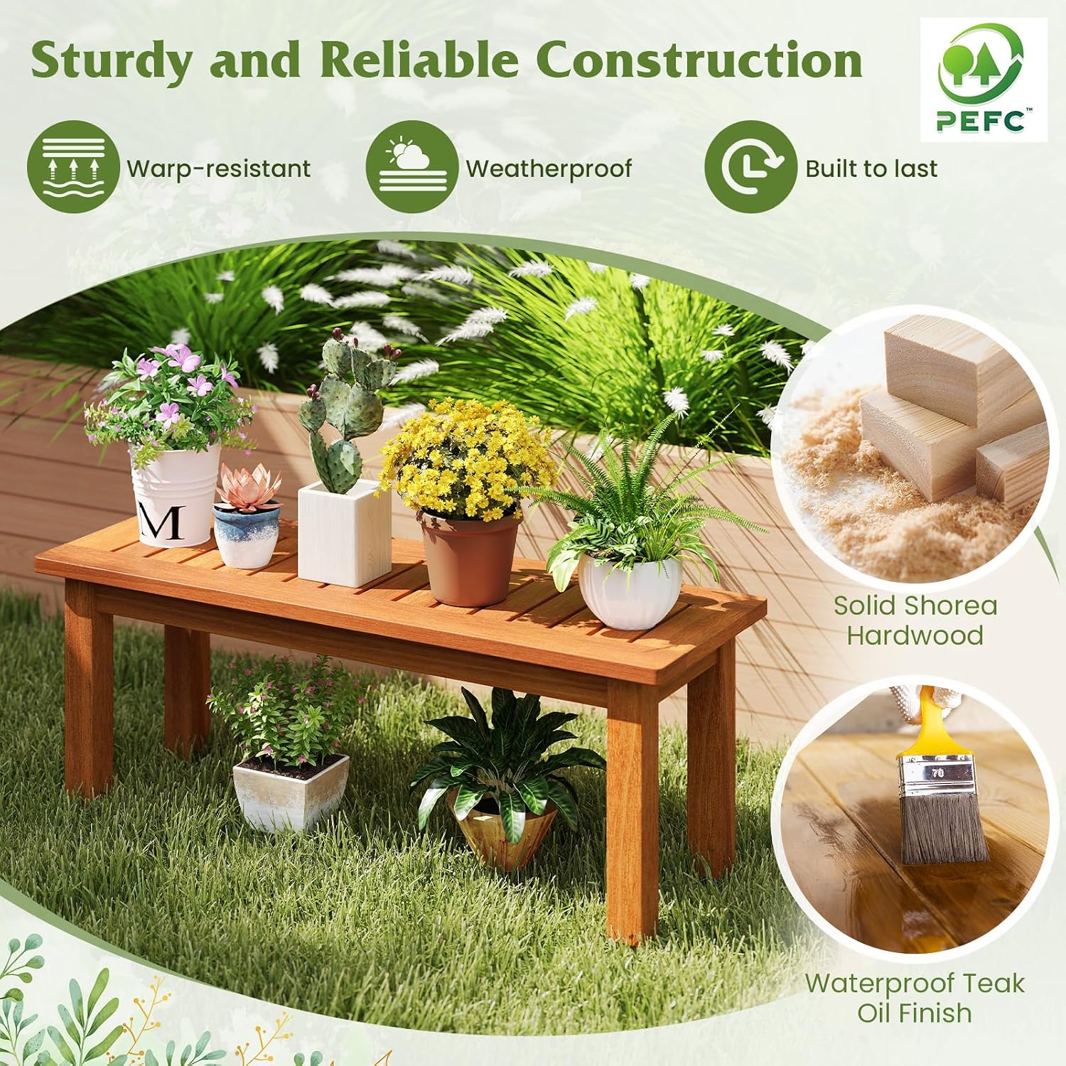 Rustic Teak Finish Solid Wood Plant Stand