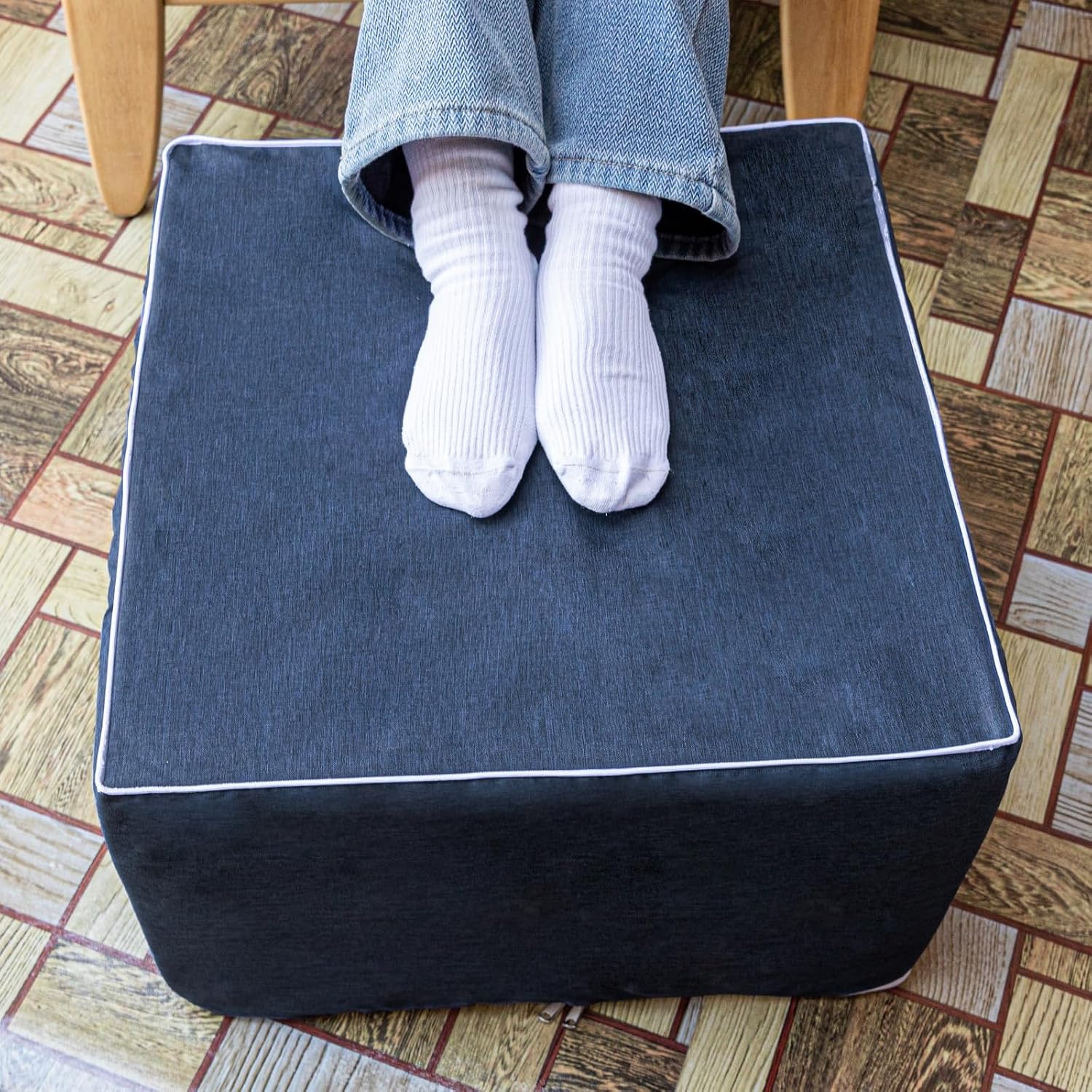 Navy Square Lightweight Patio Outdoor Ottoman
