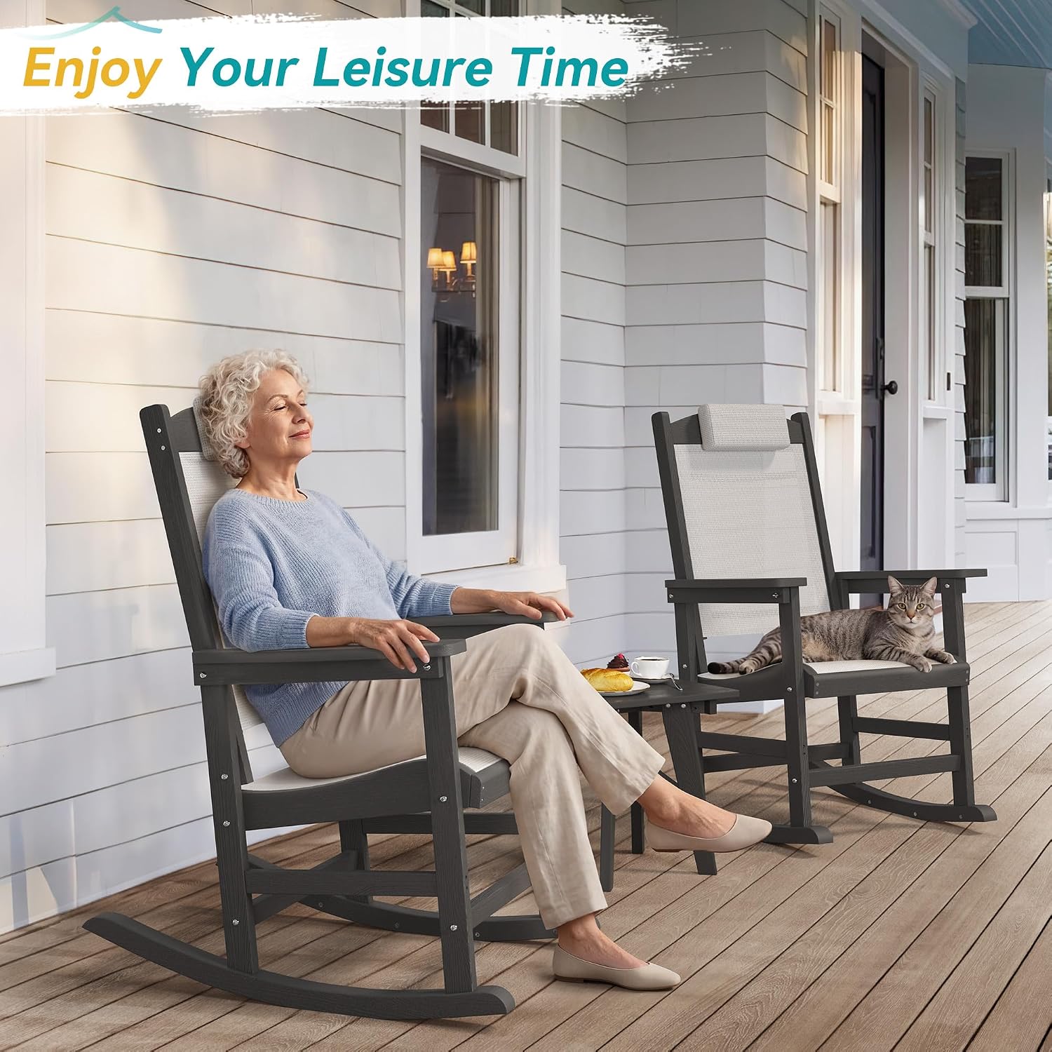 Black HDPE Outdoor Textilene Rocking Chairs