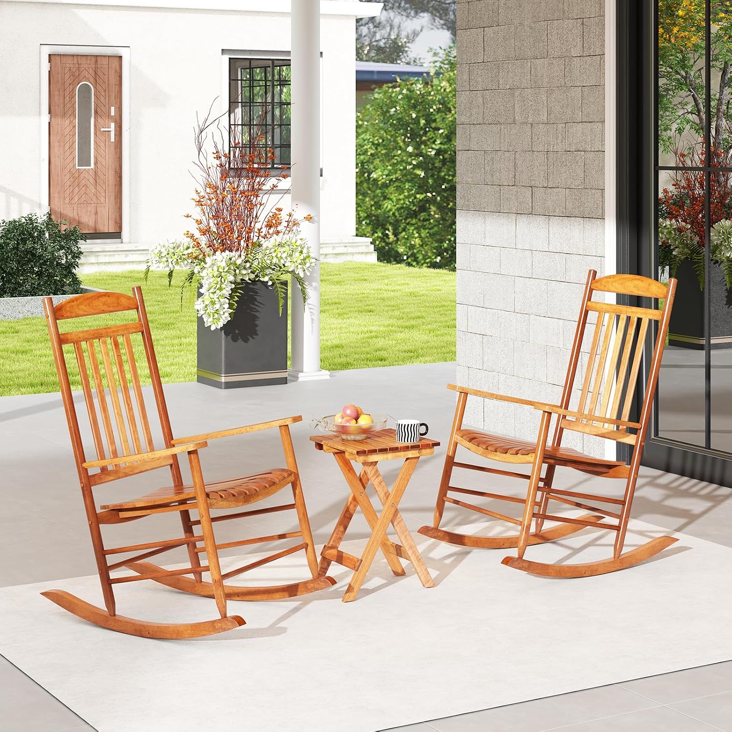 Poplar Wood Rocking Bistro Patio Furniture Set