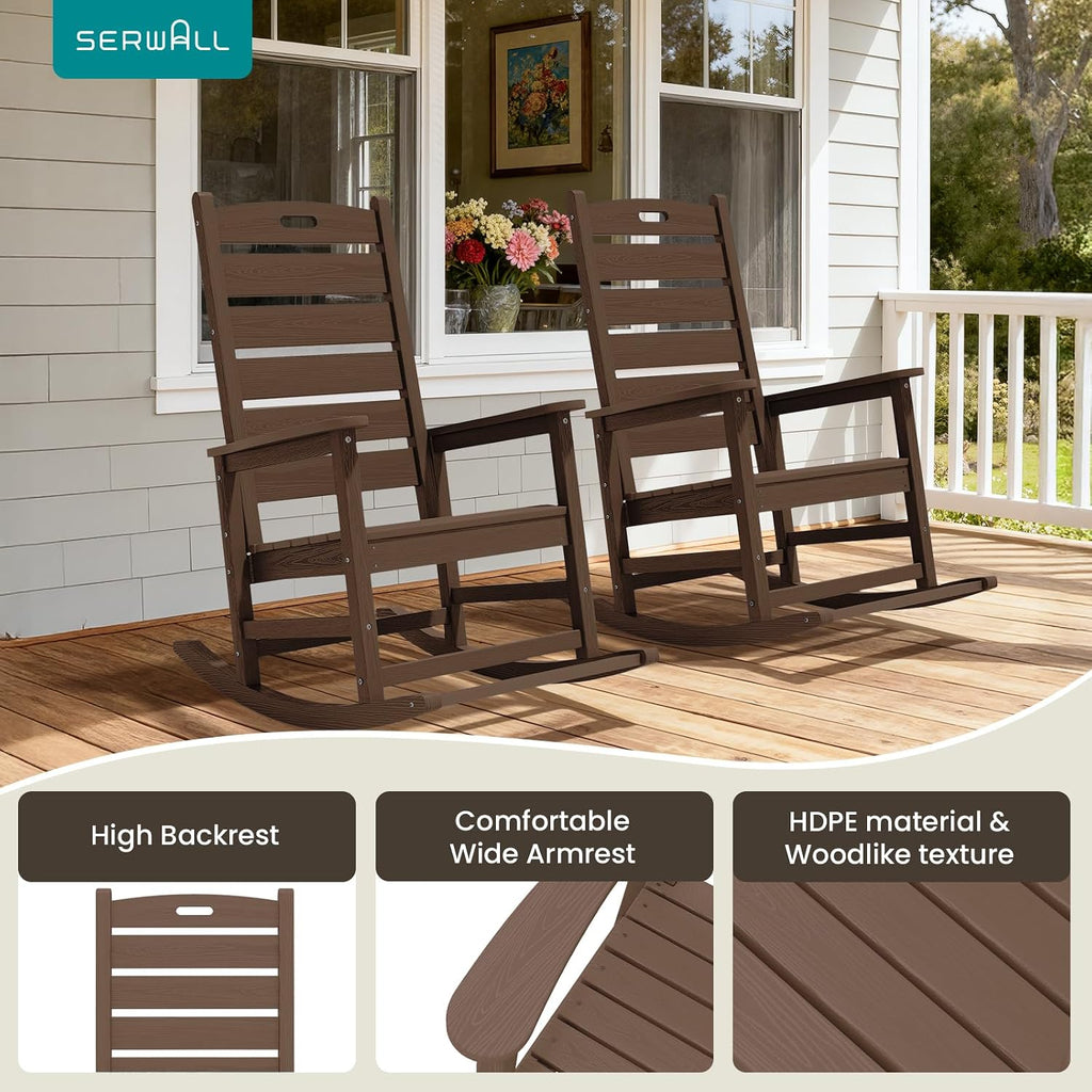 Brown HDPE Oversized Porch Rocking Chairs