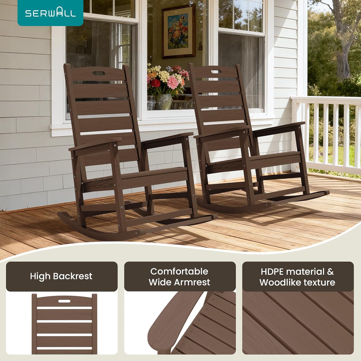 Brown HDPE Oversized Porch Rocking Chairs