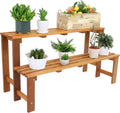 Light Brown Meranti Wood Two Tier Plant Bench
