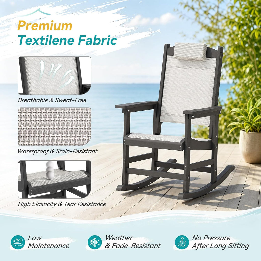 Black HDPE Outdoor Textilene Rocking Chairs