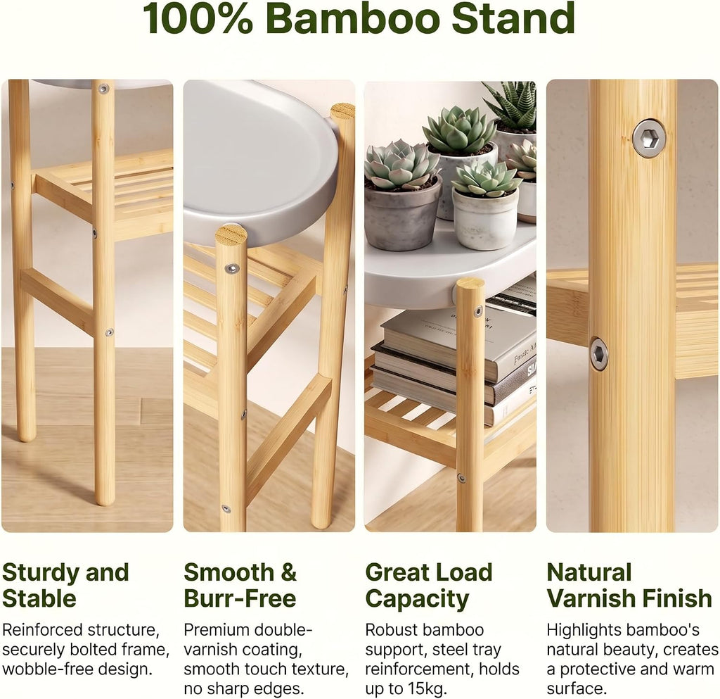 Two Tier Bamboo Steel Top Indoor Plant Shelf