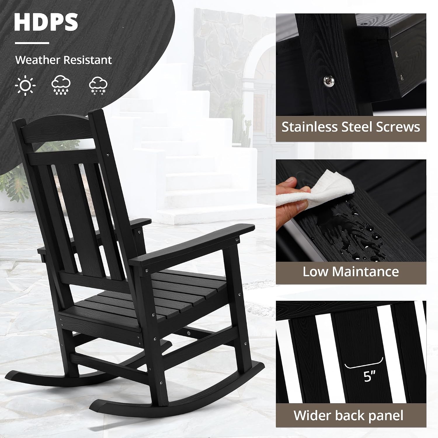 Black Poly Oversized High Back Rocking Chairs