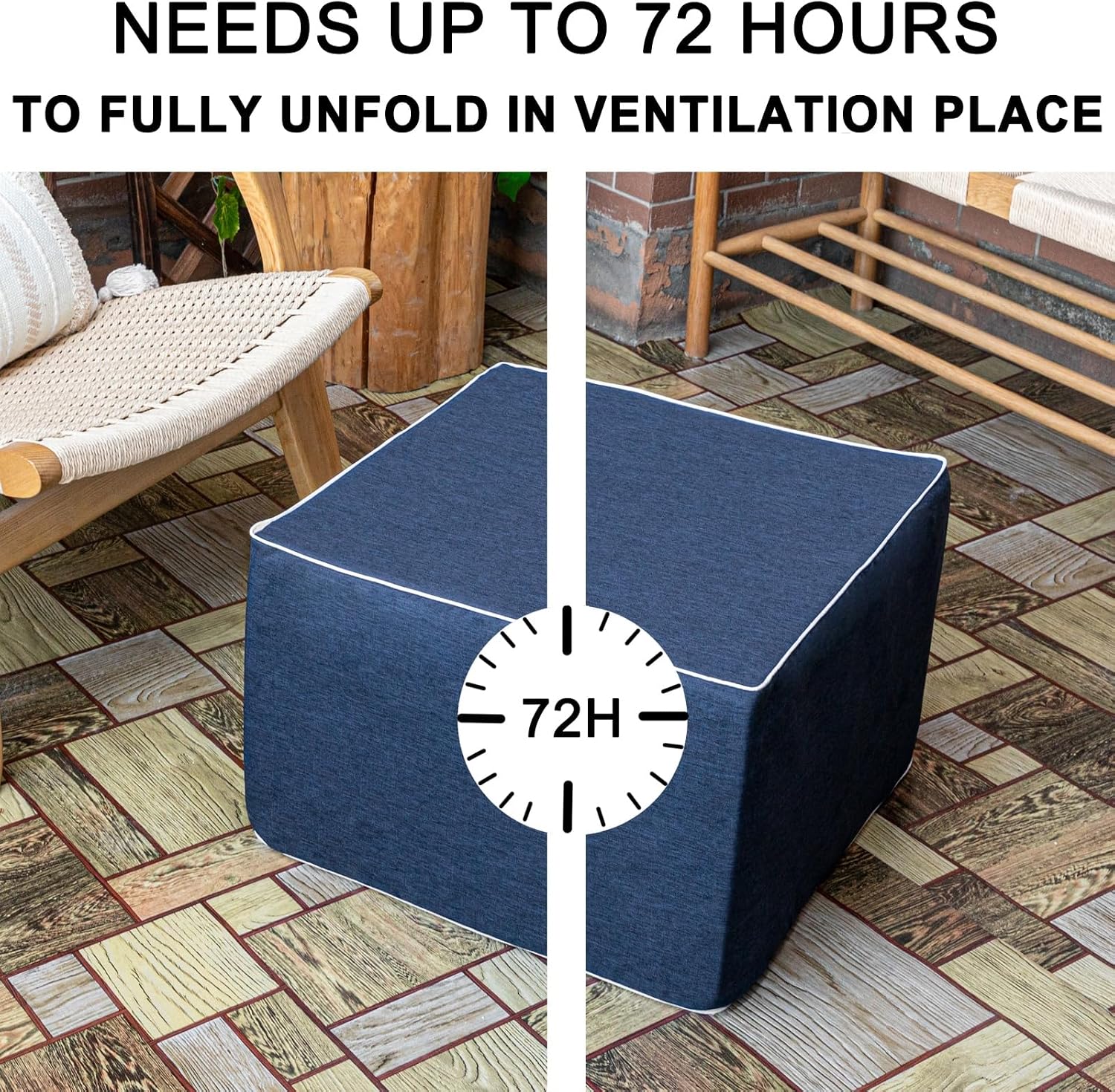 Navy Square Lightweight Patio Outdoor Ottoman