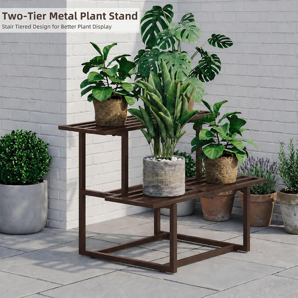 Two Tier Foldable Metal Plant Display Shelf