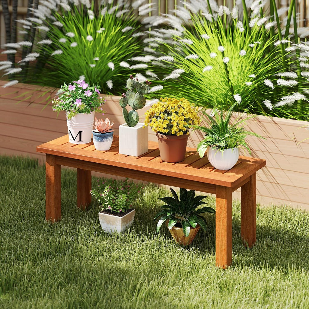 Rustic Teak Finish Solid Wood Plant Stand