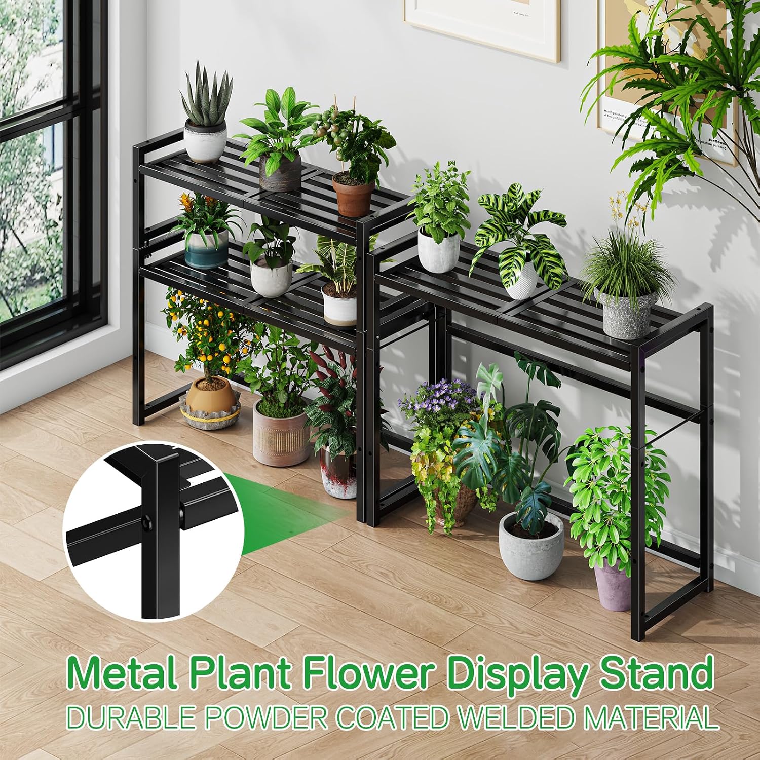 Three Tier Black Metal Outdoor Plant Stand