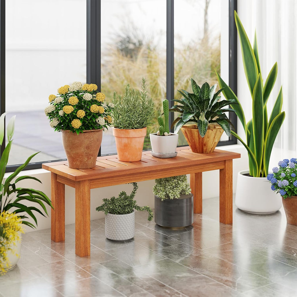 Rustic Teak Finish Solid Wood Plant Stand