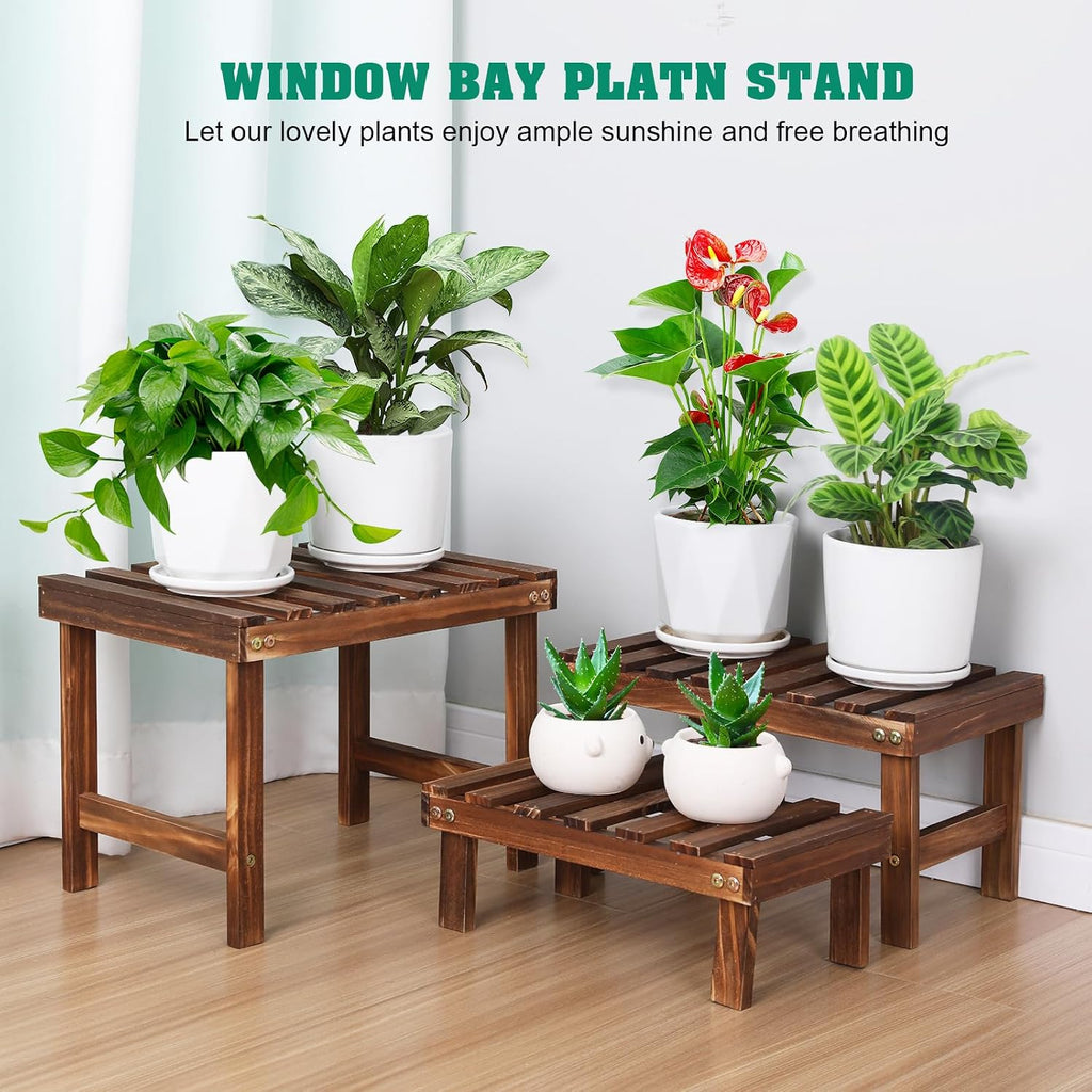 Three Tier Wooden Corner Plant Display Shelf