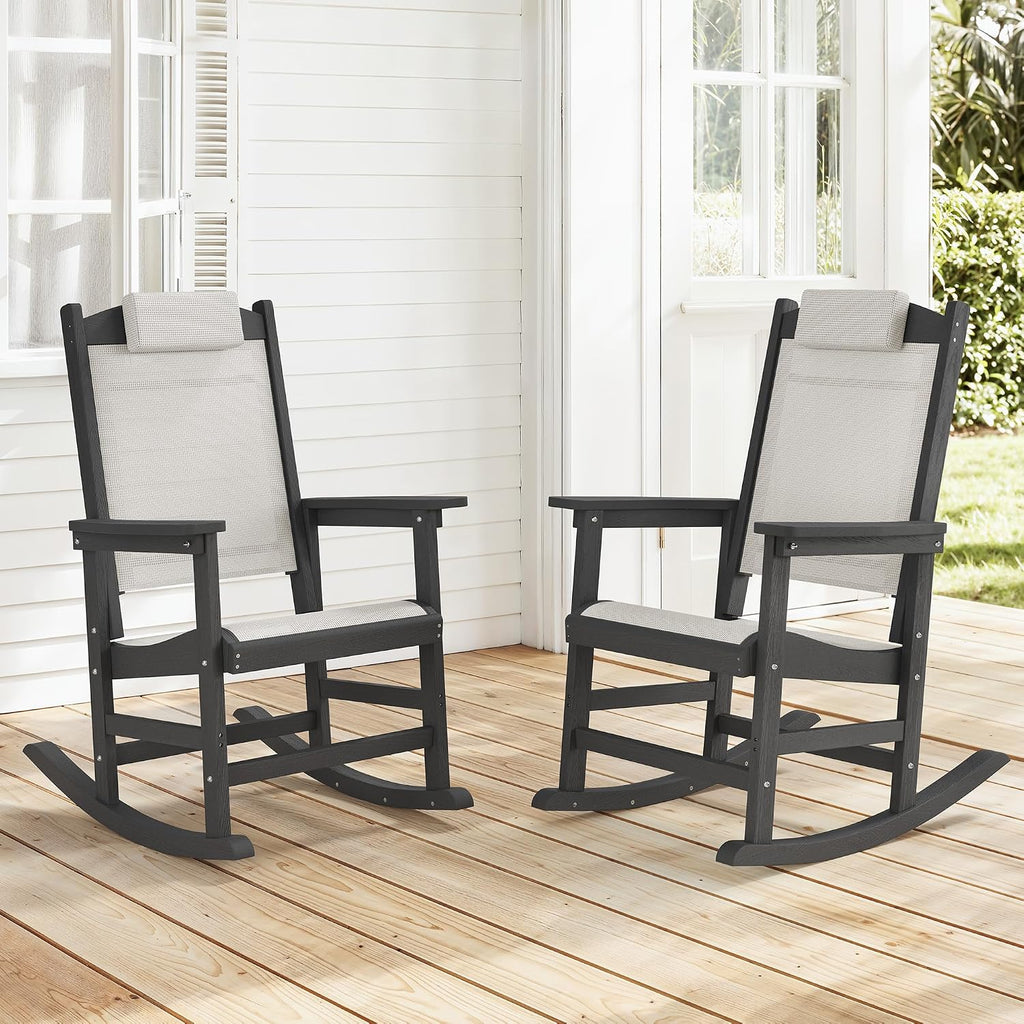 Black HDPE Outdoor Textilene Rocking Chairs