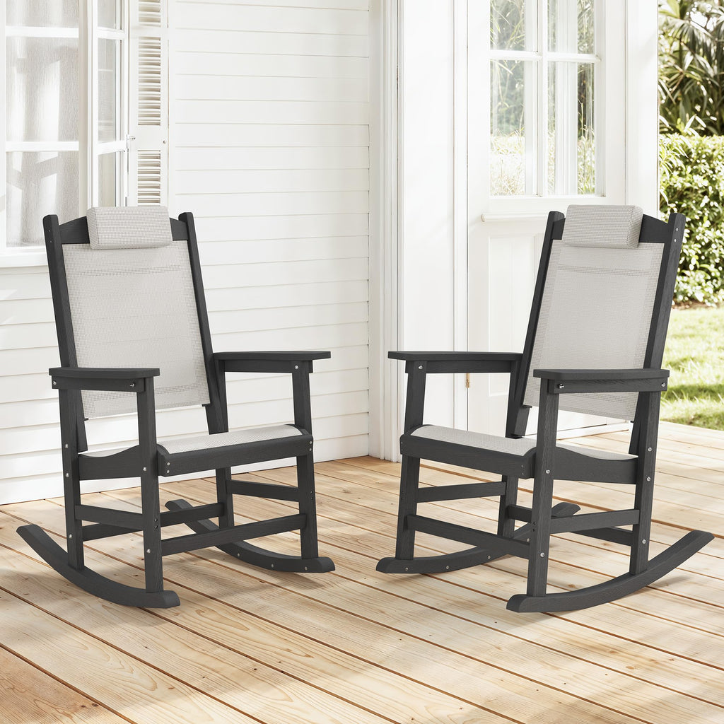 Black HDPE Outdoor Textilene Rocking Chairs
