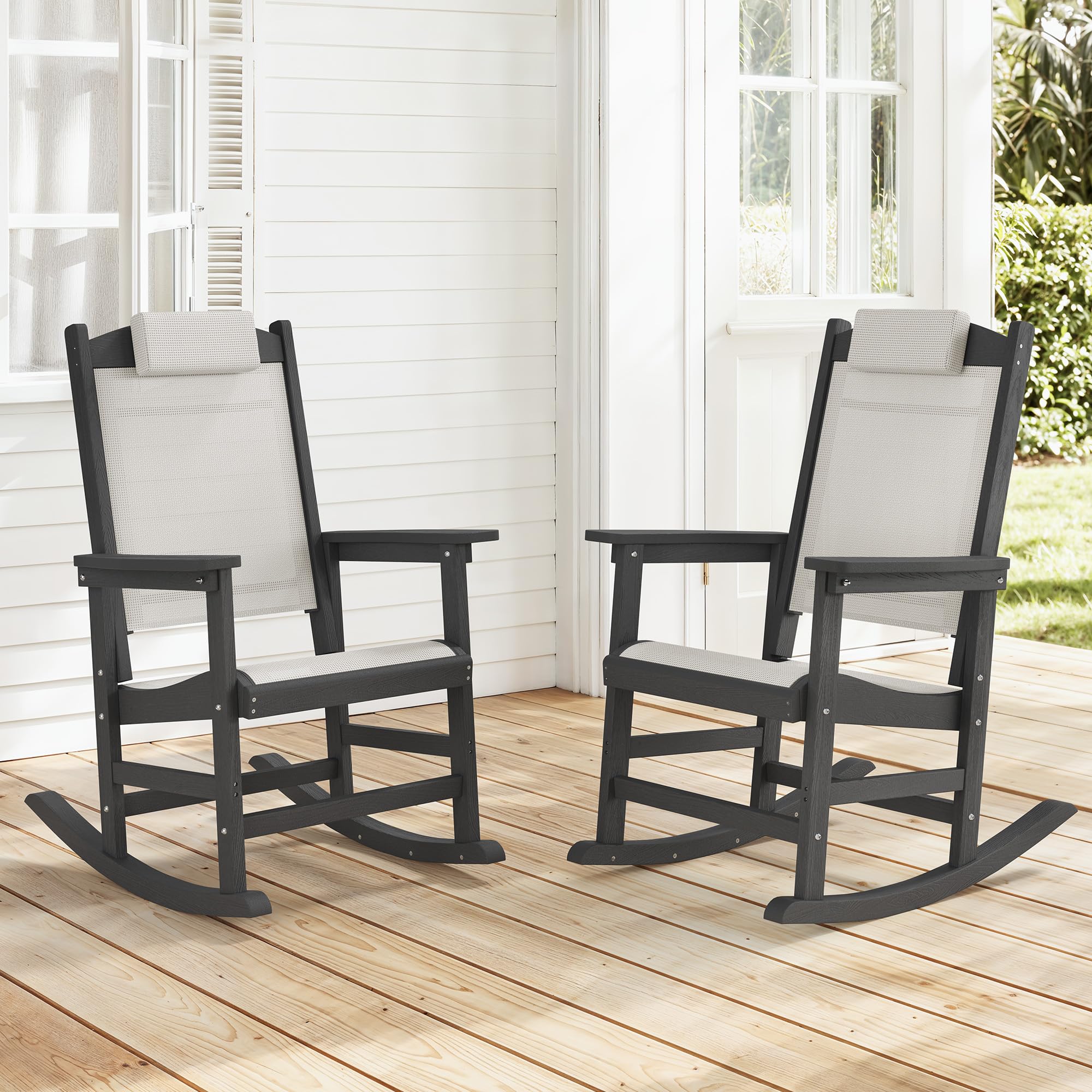 Black HDPE Outdoor Textilene Rocking Chairs
