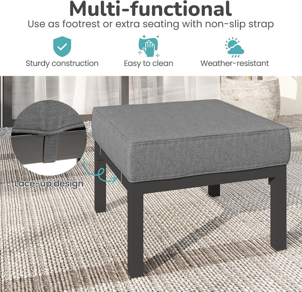 Gray Aluminum Cushioned Patio Outdoor Ottomans