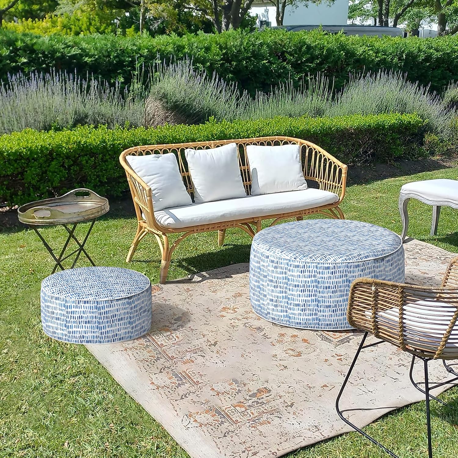 Blue Pebble Round Portable Water Repellent Ottoman