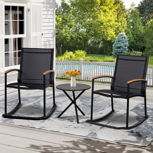 Black Textilene Outdoor Rocking Bistro Set