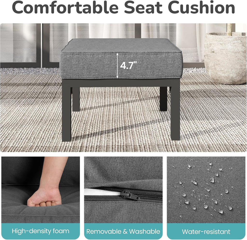 Gray Aluminum Cushioned Patio Outdoor Ottomans