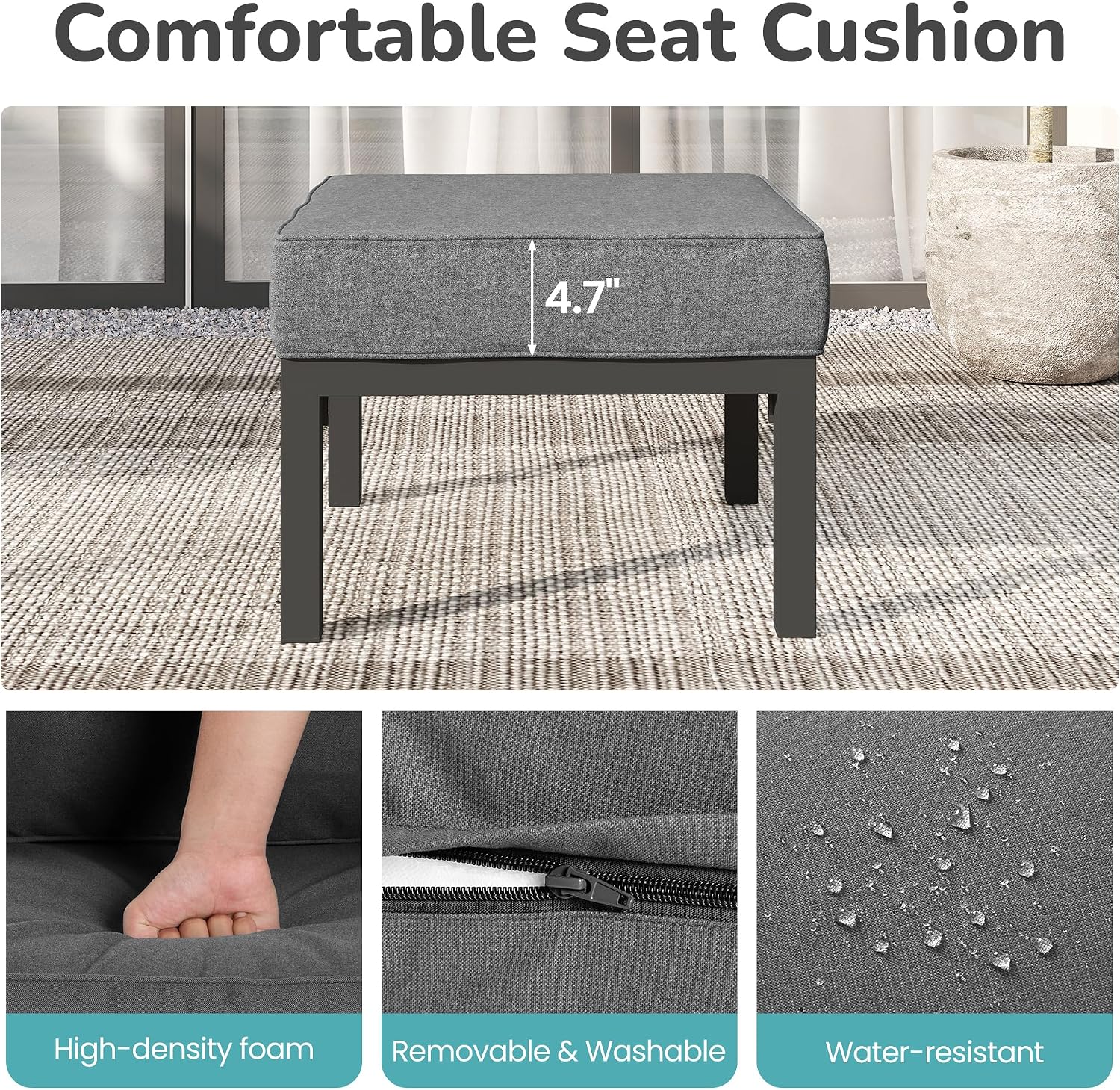 Gray Aluminum Cushioned Patio Outdoor Ottomans