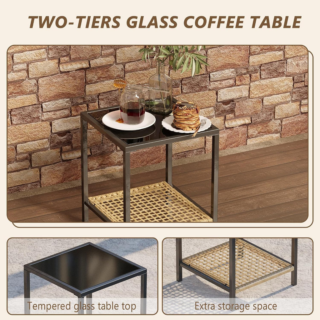 Beige Patio Rocking Bistro Glass Table Set