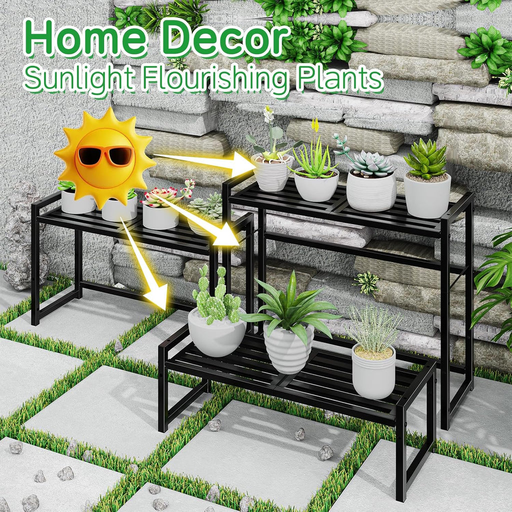 Three Tier Black Metal Outdoor Plant Stand