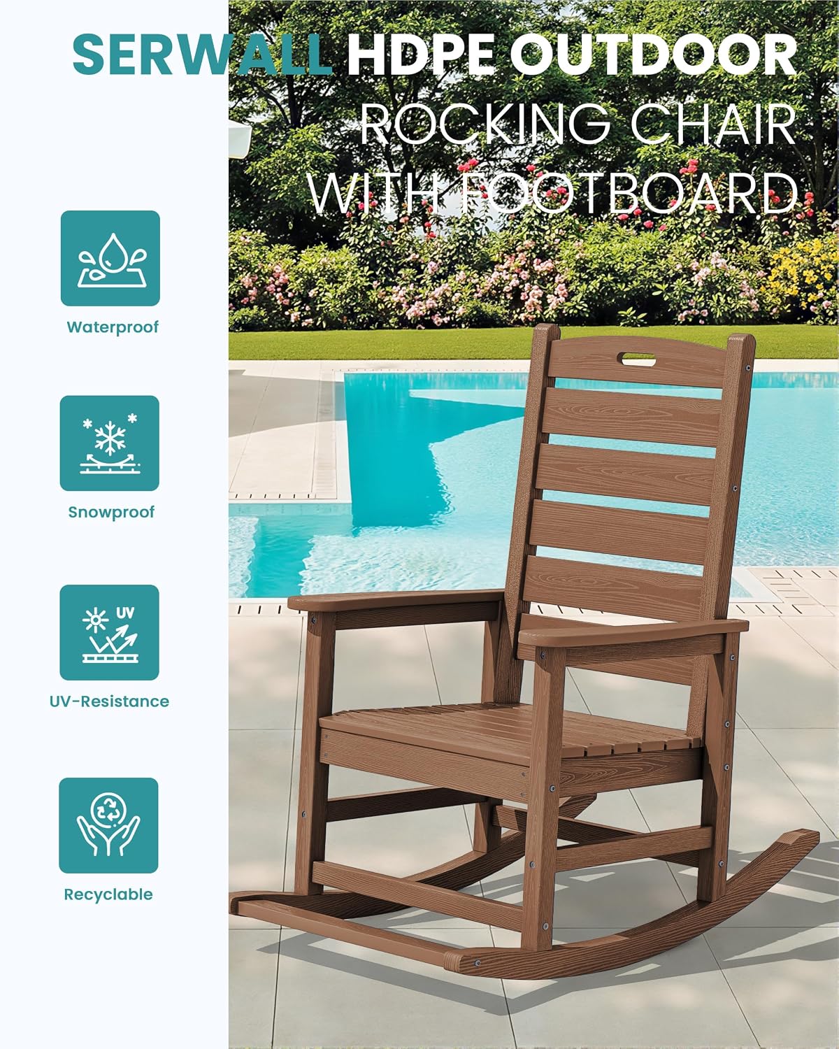 Brown HDPE Oversized Porch Rocking Chairs