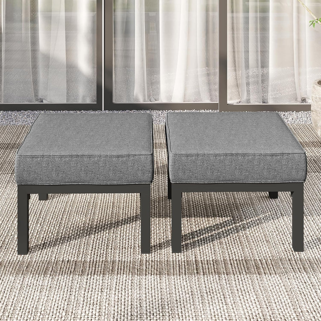 Gray Aluminum Cushioned Patio Outdoor Ottomans