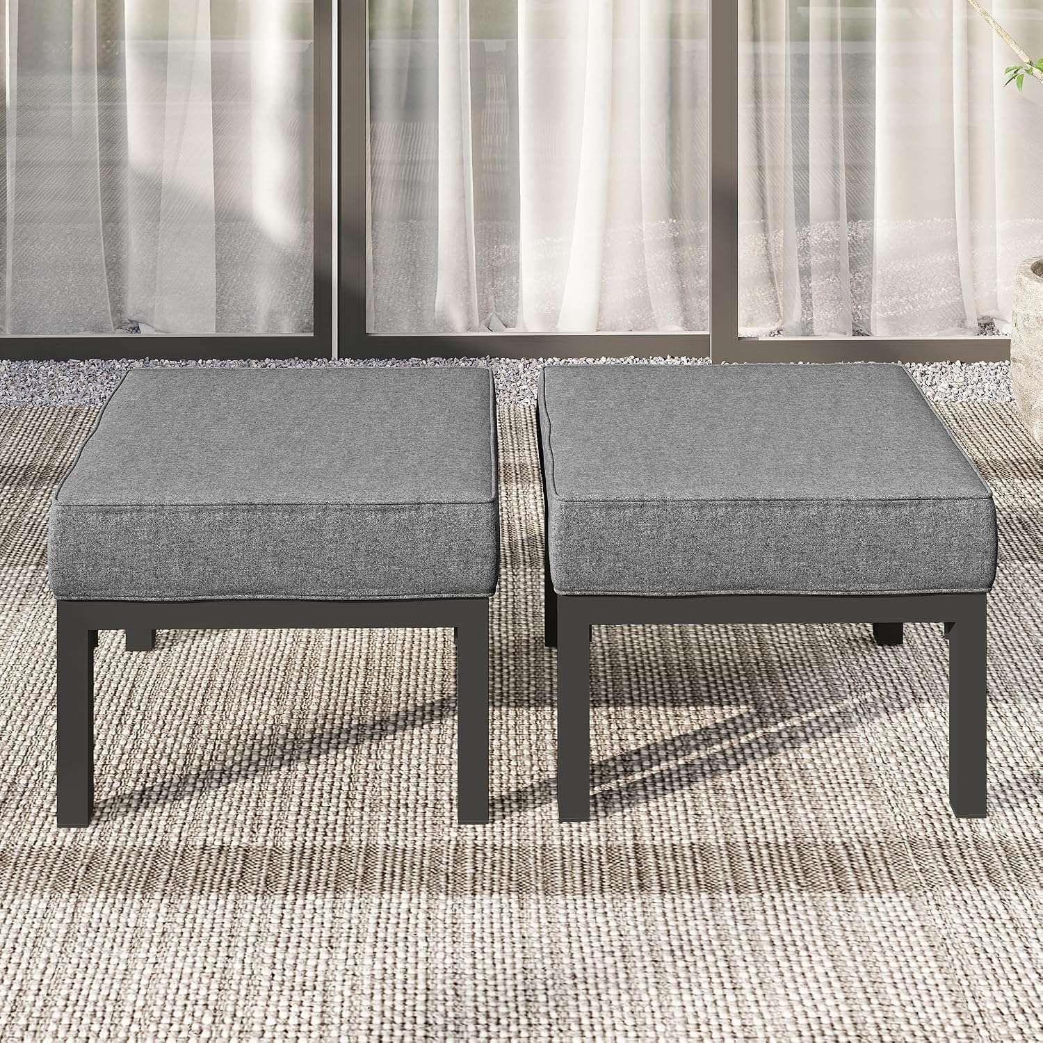 Gray Aluminum Cushioned Patio Outdoor Ottomans