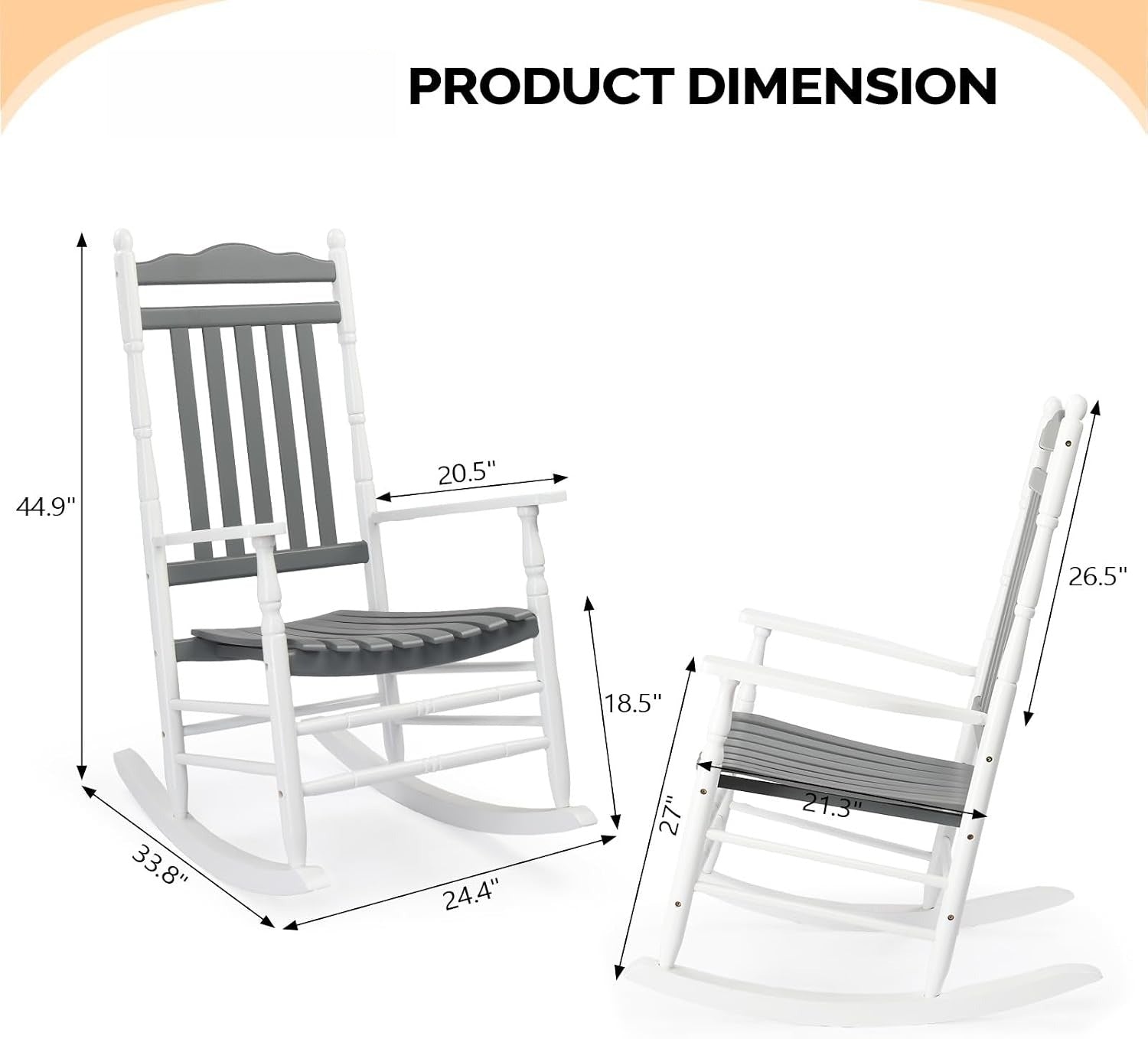 Grey White Solid Wood Outdoor Rocking Chairs